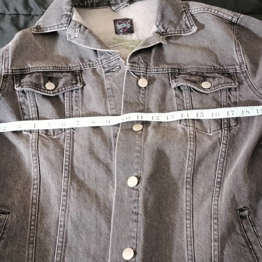 Ladies black denim jacket with embroidered tiger on the back Japanese